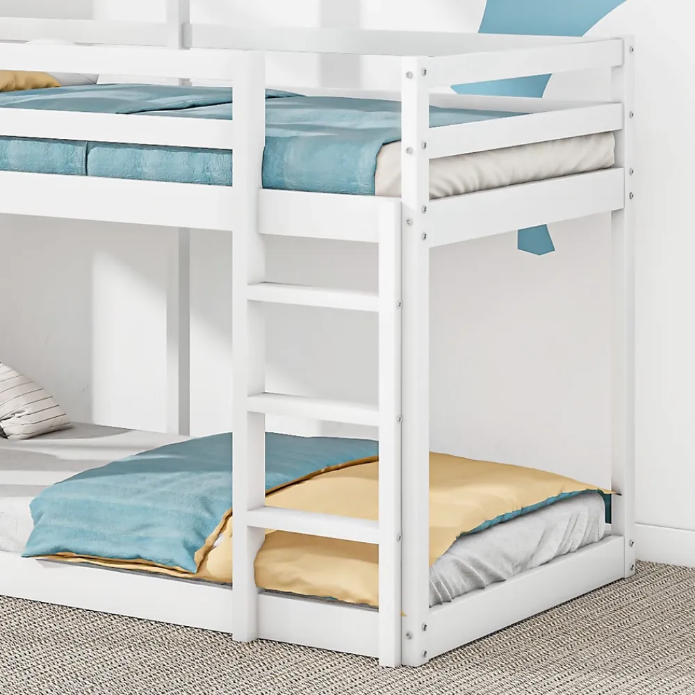 Okwish Lit Superposé 90x200 cm - Lit Cabane enfant avec Échelle et Baldaquin - Bois de Pin - Sans Matelas - Blanc*Enfant Lit Enfant