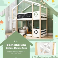 Okwish Lit superposé 90x200 cm - Lit cabane enfant avec échelle et barrières - Bois massif - Sans matelas - Blanc*Enfant Lit Enfant