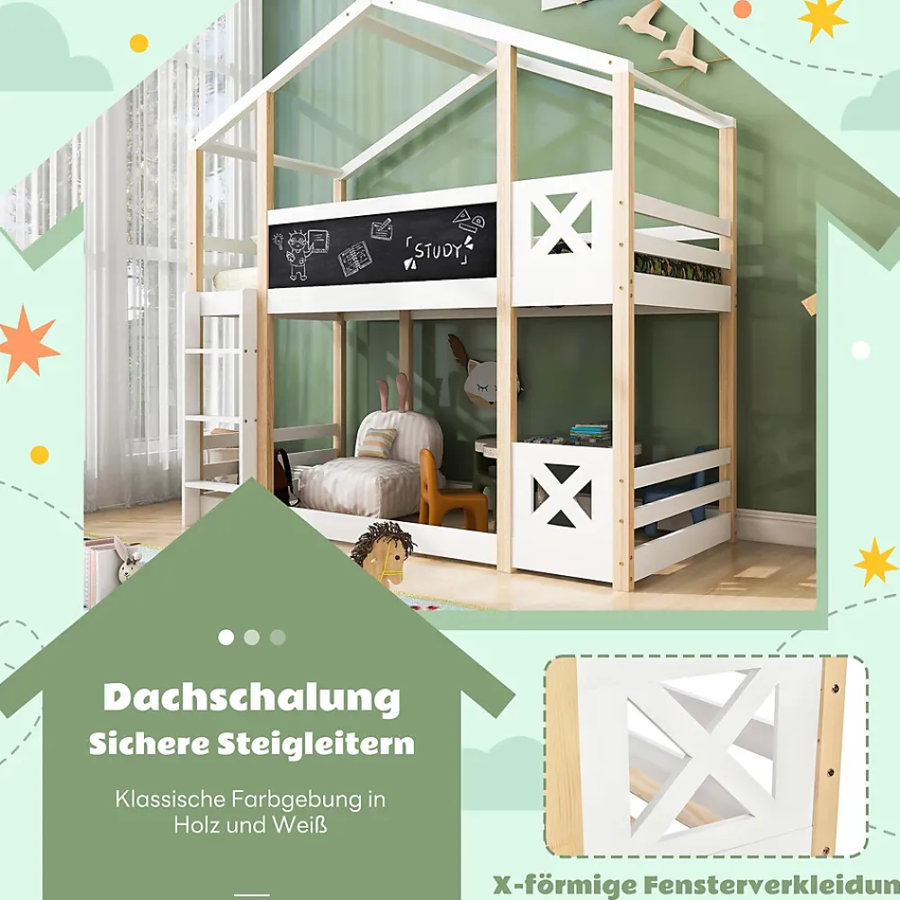 Okwish Lit superposé 90x200 cm - Lit cabane enfant avec échelle et barrières - Bois massif - Sans matelas - Blanc*Enfant Lit Enfant