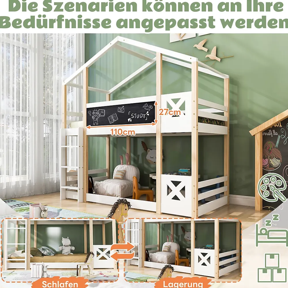 Okwish Lit superposé 90x200 cm - Lit cabane enfant avec échelle et barrières - Bois massif - Sans matelas - Blanc*Enfant Lit Enfant