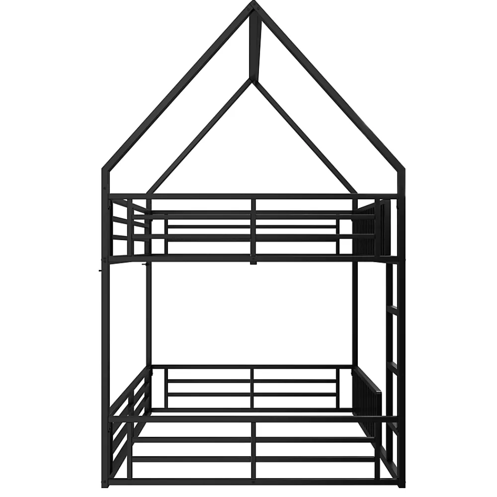 Okwish Lit superposé 140x200 cm - Lit double avec design cabane et barrières - Métal - Sans matelas - Noir*Enfant Lit Enfant