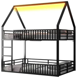 Okwish Lit superposé 140x200 cm - Lit double avec design cabane et barrières - Métal - Sans matelas - Noir*Enfant Lit Enfant