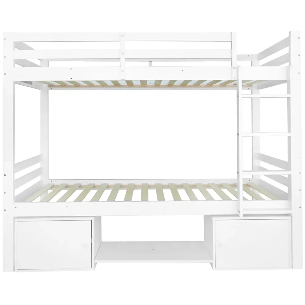 Okwish Lit superposé 90x200 cm - Lit enfant avec 2 tiroirs et porte chaussures - MDF + Pin - Sans matelas - Blanc*Enfant Lit Enfant