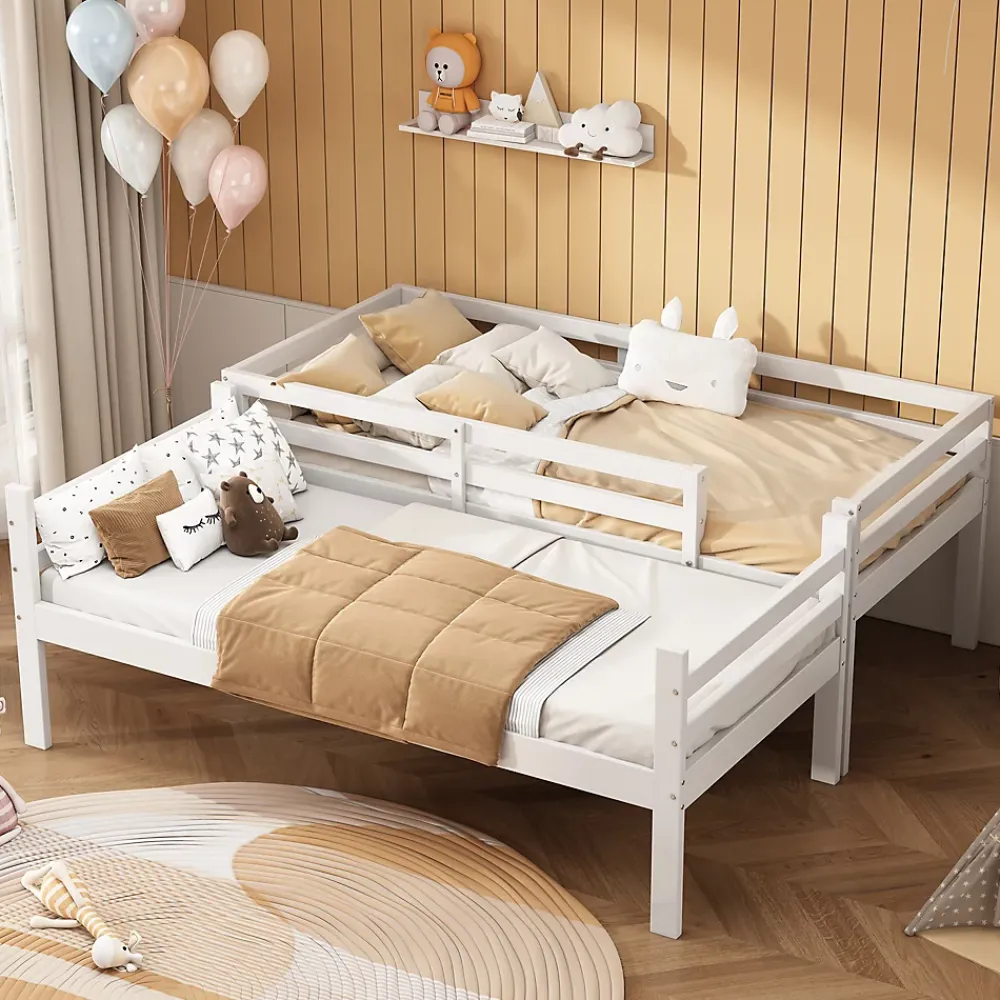 Okwish Lit superposé 90x200 cm - Lit enfant avec 2 tiroirs et porte chaussures - MDF + Pin - Sans matelas - Blanc*Enfant Lit Enfant
