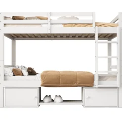Okwish Lit superposé 90x200 cm - Lit enfant avec 2 tiroirs et porte chaussures - MDF + Pin - Sans matelas - Blanc*Enfant Lit Enfant