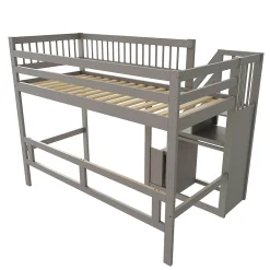 Okwish Lit Superposé 90x200 cm - Lit enfant avec Échelle et Rangement Intégré, Structure en Bois Massif, Sans Matelas - Gris*Enfant Lit Enfant