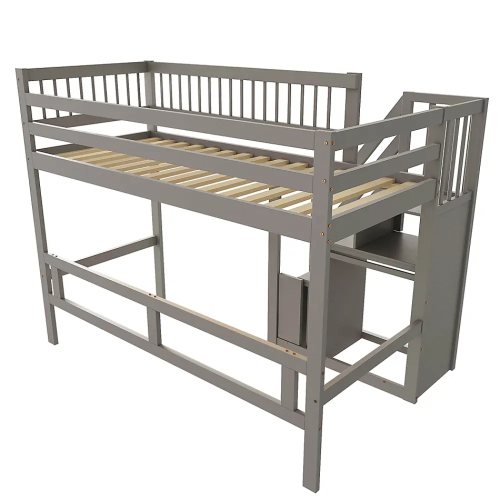 Okwish Lit Superposé 90x200 cm - Lit enfant avec Échelle et Rangement Intégré, Structure en Bois Massif, Sans Matelas - Gris*Enfant Lit Enfant