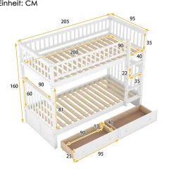 Lit Superposé 90x200 cm - Lit enfant avec 2 Tiroirs de Rangement - Bois de Pin et MDF Robuste - Blanc - Sans Matelas><noscript><img width=