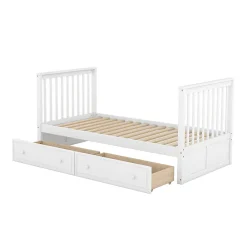Lit Superposé 90x200 cm - Lit enfant avec 2 Tiroirs de Rangement - Bois de Pin et MDF Robuste - Blanc - Sans Matelas><noscript><img width=
