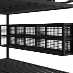 Lit Superposé 140x200 cm - Lit Enfant et Ado avec LED et Rangement, Étagères Intégrées, Sans Matelas, en Métal, Noir><noscript><img width=
