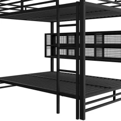 Lit Superposé 140x200 cm - Lit Enfant et Ado avec LED et Rangement, Étagères Intégrées, Sans Matelas, en Métal, Noir><noscript><img width=