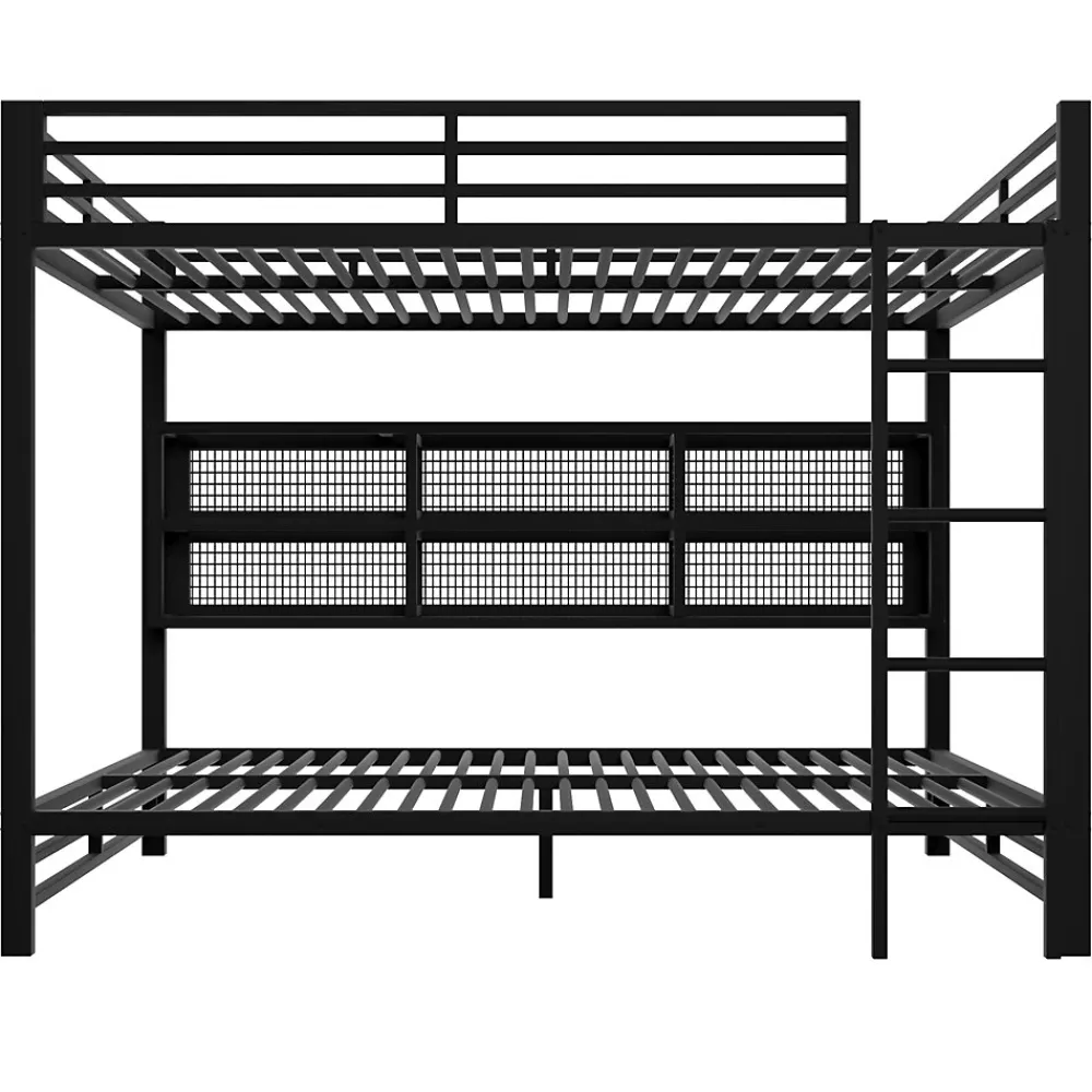 Lit Superposé 140x200 cm - Lit Enfant et Ado avec LED et Rangement, Étagères Intégrées, Sans Matelas, en Métal, Noir>Okwish Outlet