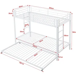 Lit Superposé 90x200 cm - Lit enfant avec Lit Gigogne Extensible, Garde-Corps Hauts, Métal, Blanc - Sans Matelas><noscript><img width=