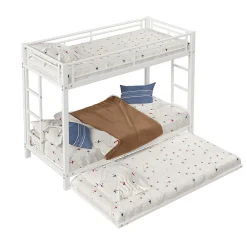 Lit Superposé 90x200 cm - Lit enfant avec Lit Gigogne Extensible, Garde-Corps Hauts, Métal, Blanc - Sans Matelas><noscript><img width=