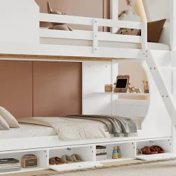 Lit Superposé 90x200 cm - Lit enfant Combiné avec Armoire, Table Pratique et Escalier Sécurisé - Grand Rangement - MDF Blanc><noscript><img width=