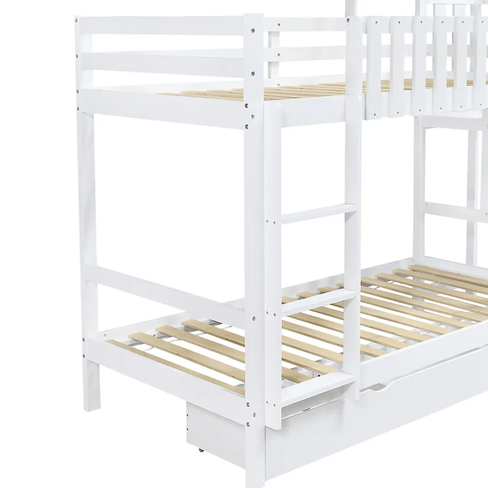 Lit superposé 90x200 cm - Lit enfant avec espacement de 92,8 cm - Bois massif + MDF - Sans matelas - Blanc>Okwish Discount
