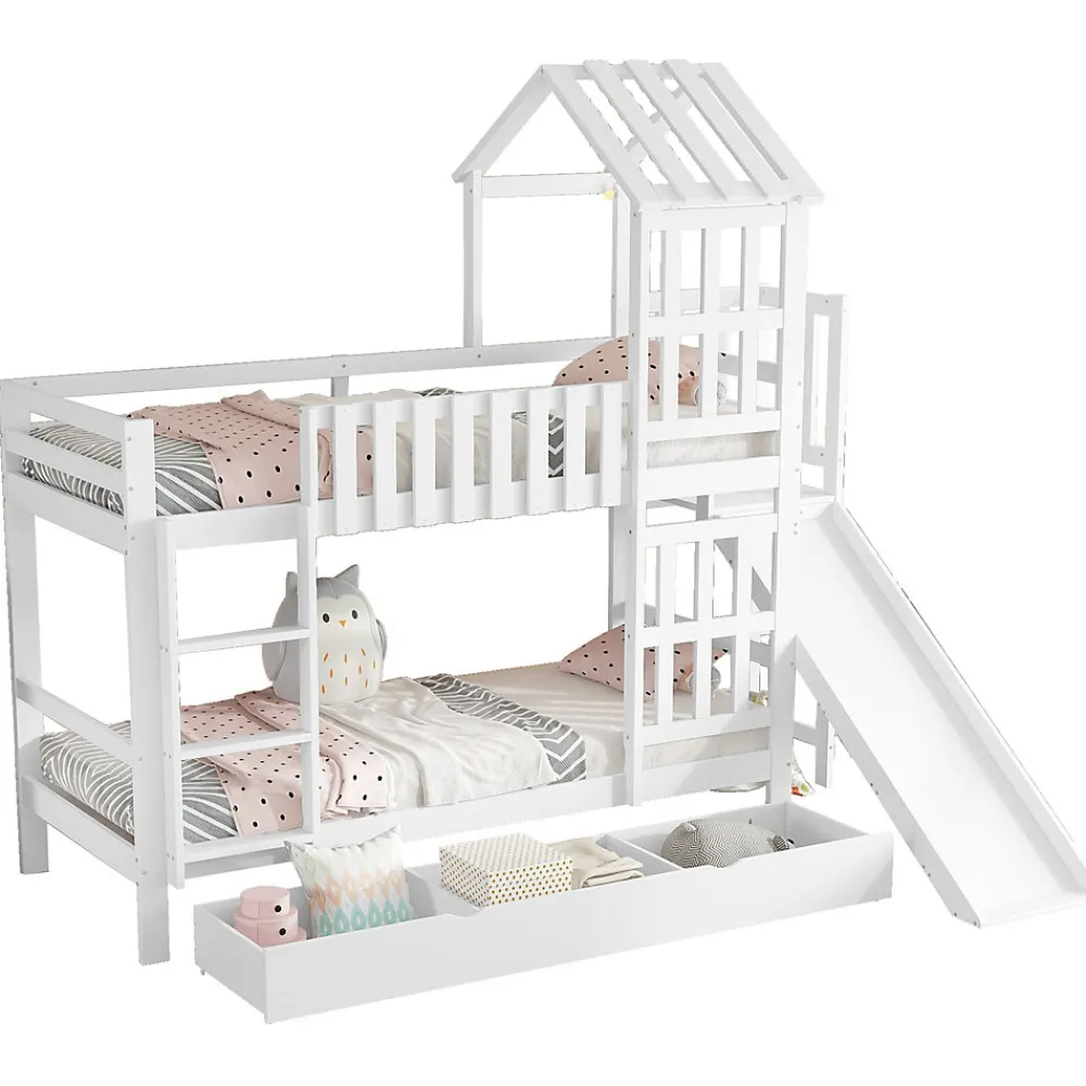 Lit superposé 90x200 cm - Lit enfant avec espacement de 92,8 cm - Bois massif + MDF - Sans matelas - Blanc>Okwish Discount