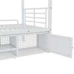 Lit Superposé 90x200 cm - Lit enfant en Métal avec Rangement Chaussures et 2 Tiroirs, Protection Latérale - Sans Matelas - Blanc><noscript><img width=