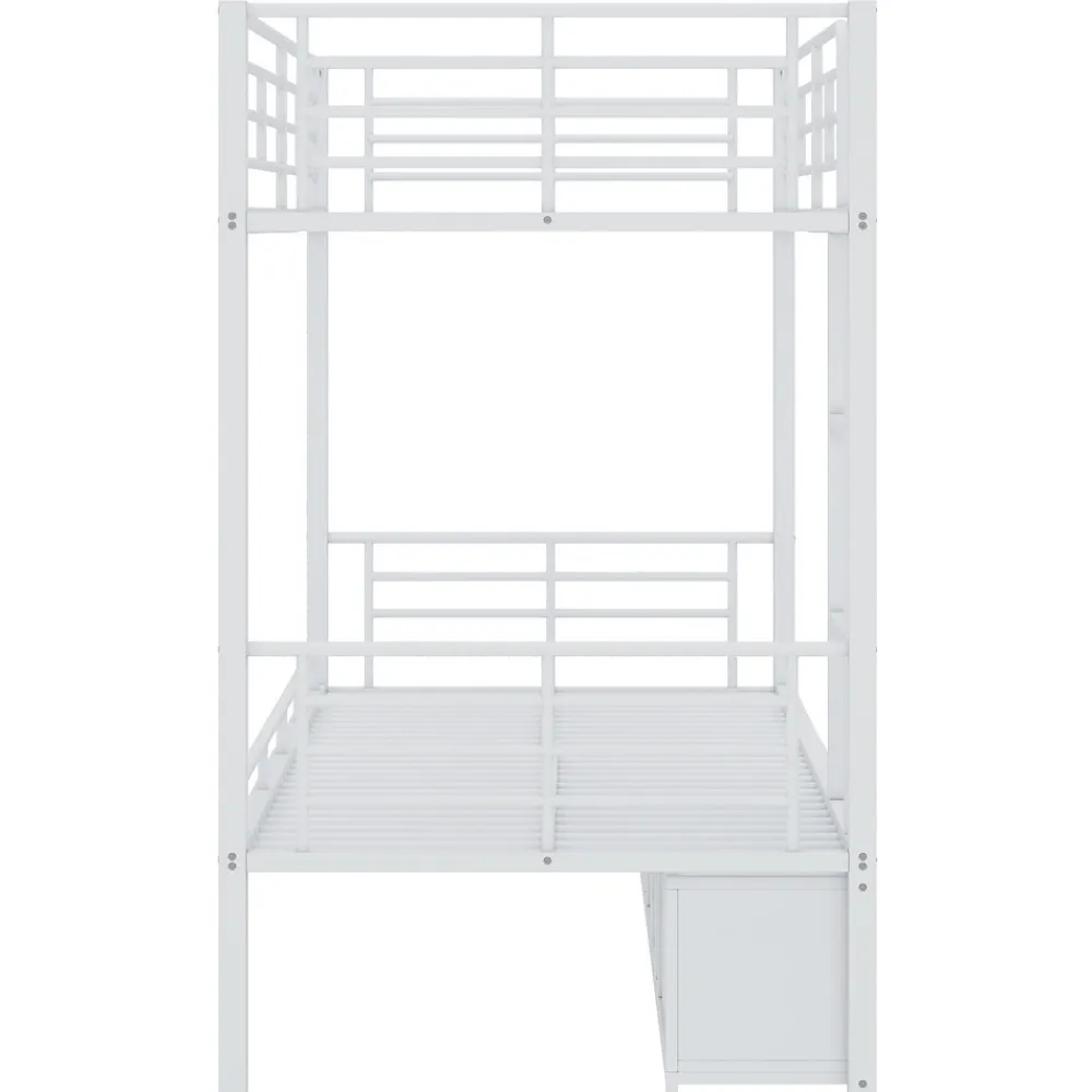 Lit Superposé 90x200 cm - Lit enfant en Métal avec Rangement Chaussures et 2 Tiroirs, Protection Latérale - Sans Matelas - Blanc>Okwish Clearance