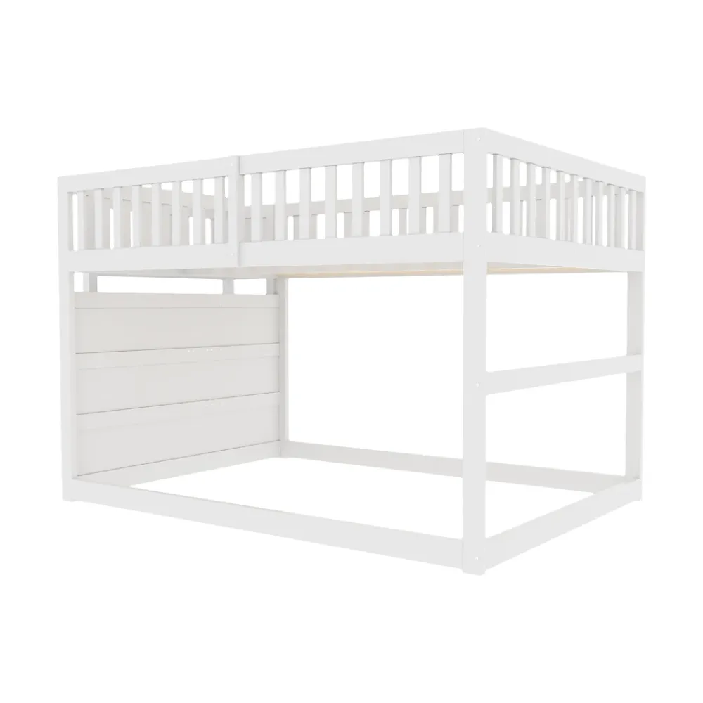 Generique Lit Superposé 140x200 cm - Lit Junior avec Rangement, Cadre en Bois avec Clôture, Sans Matelas, Blanc*Enfant Lit Enfant