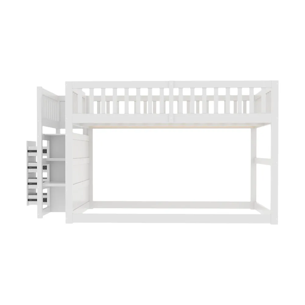 Generique Lit Superposé 140x200 cm - Lit Junior avec Rangement, Cadre en Bois avec Clôture, Sans Matelas, Blanc*Enfant Lit Enfant