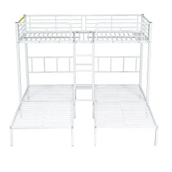 Fortuna lai Lit superposé 90x200 cm, 3 lits, échelle, table, cadre métal, blanc*Enfant Lit Enfant