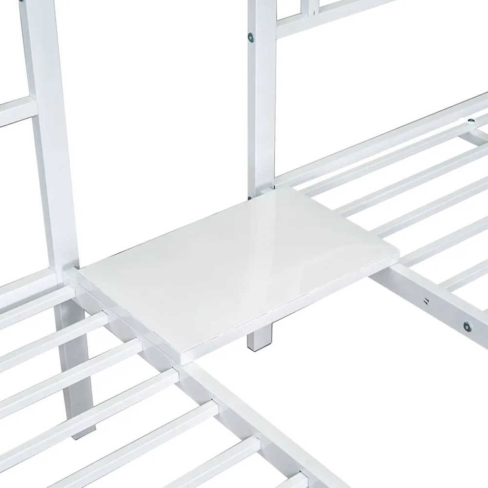 Fortuna lai Lit superposé 90x200 cm, 3 lits, échelle, table, cadre métal, blanc*Enfant Lit Enfant