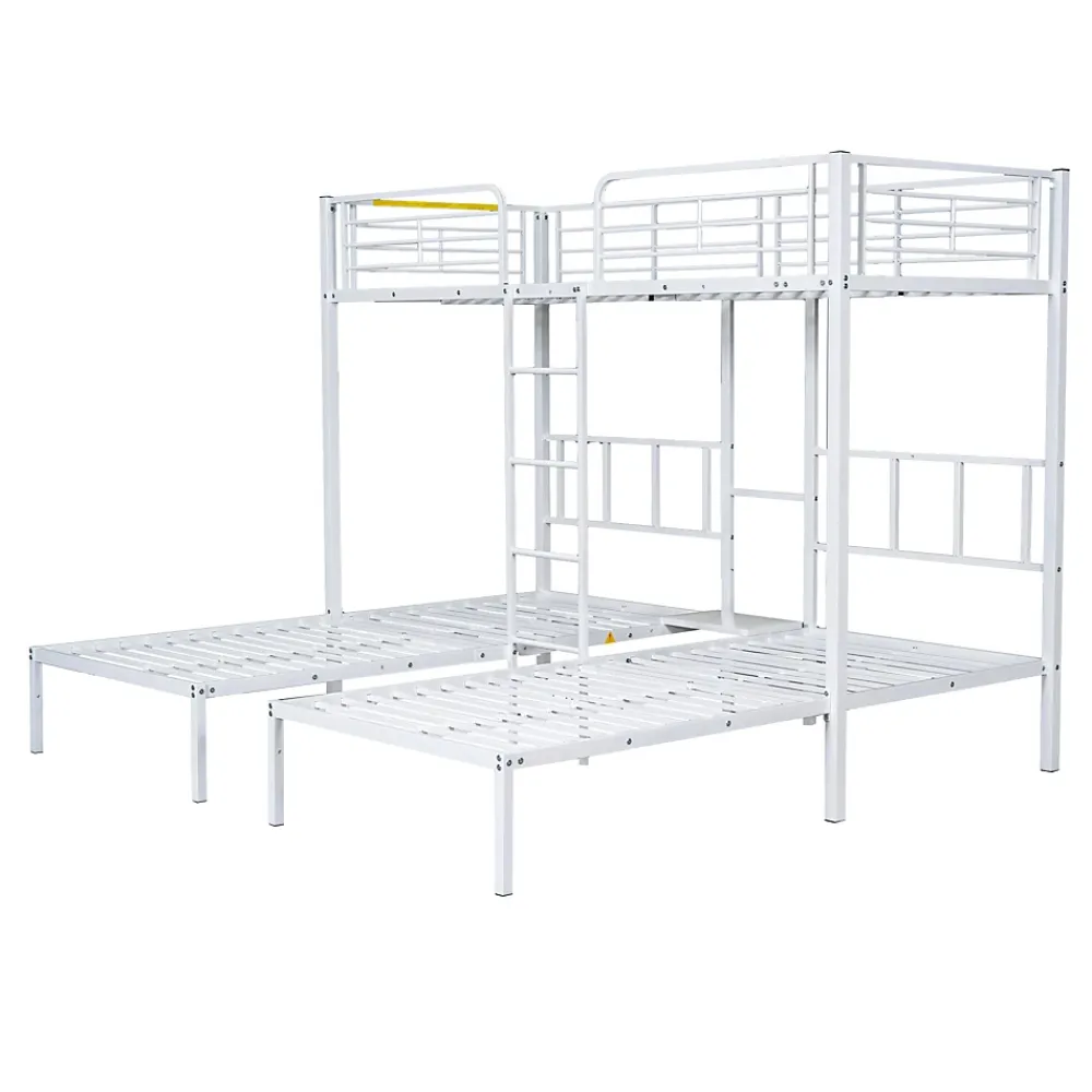 Fortuna lai Lit superposé 90x200 cm, 3 lits, échelle, table, cadre métal, blanc*Enfant Lit Enfant