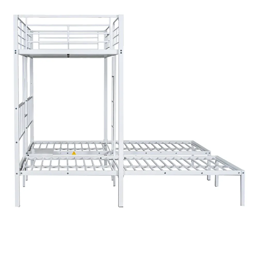 Fortuna lai Lit superposé 90x200 cm, 3 lits, échelle, table, cadre métal, blanc*Enfant Lit Enfant