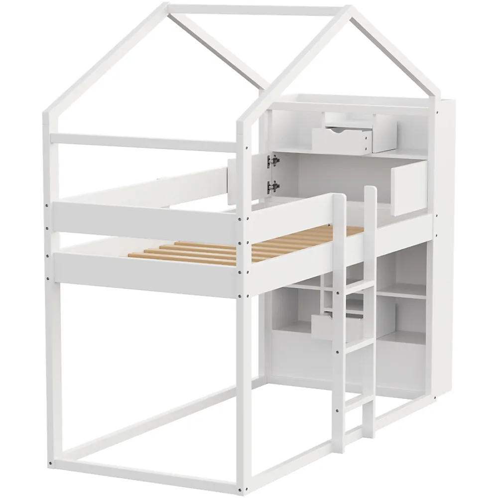 ModernLuxe Lit superposé 90x200 cm avec 2 tiroirs - avec compartiments de rangement - avec sommier à lattes - blanc (sans matelas)*Enfant Lit Enfant