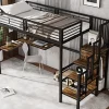 Redom Lit superposé 90x200 cm avec armoire intégrée et échelle latérale, structure métal et MDF, noir/noyer foncé*Enfant Lit Enfant