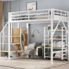 Lit superposé 90x200 cm avec armoire d'angle, étagère roulante et garde-corps, structure métal/MDF>Redom Best