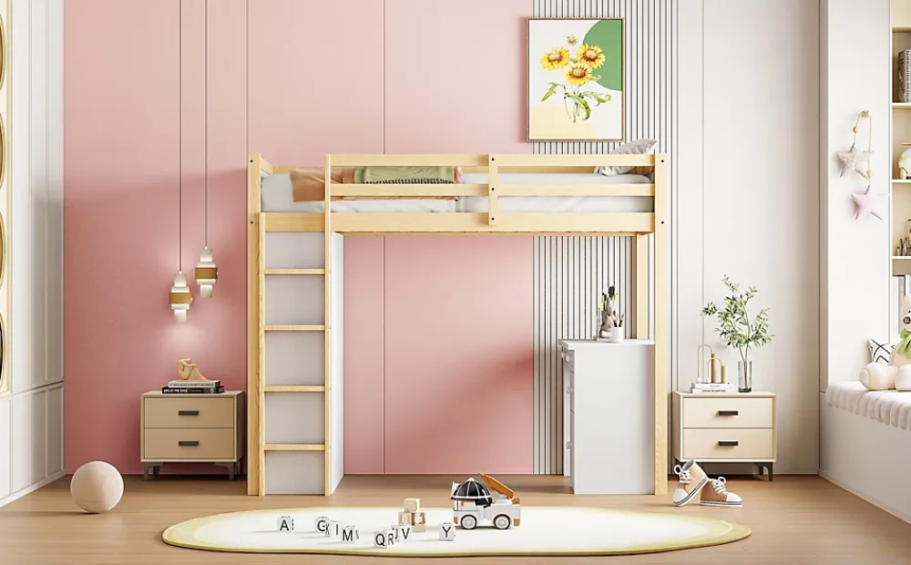 Redom Lit superposé 90x200 cm avec bureau modulable et armoire de rangement en bois naturel*Enfant Lit Enfant