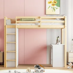 Redom Lit superposé 90x200 cm avec bureau modulable et armoire de rangement en bois naturel*Enfant Lit Enfant