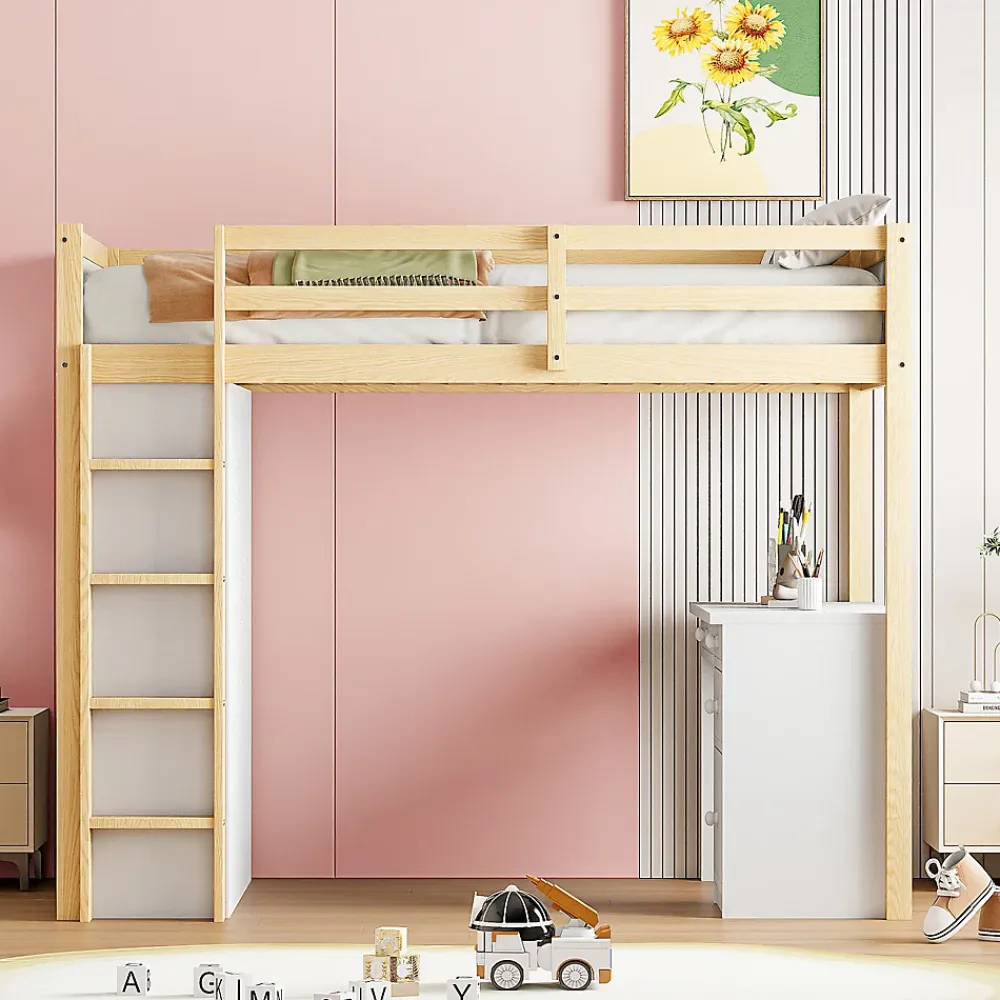 Redom Lit superposé 90x200 cm avec bureau modulable et armoire de rangement en bois naturel*Enfant Lit Enfant