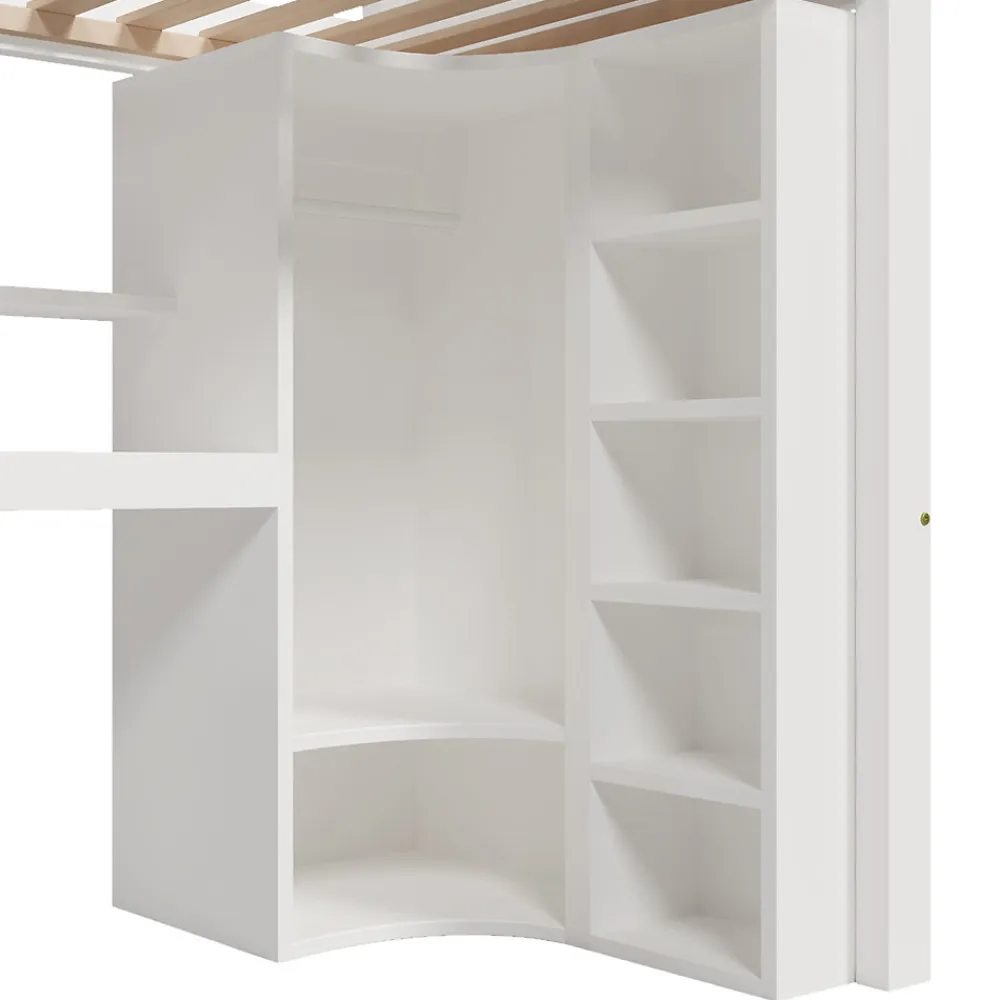 Lit superposé 90x200 cm avec bureau intégré et armoire intégrée en pin massif blanc>Redom Best