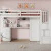 Redom Lit superposé 90x200 cm avec bureau intégré, armoire et tiroirs en bois massif blanc*Enfant Lit Enfant
