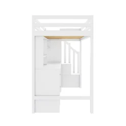 Redom Lit superposé 90x200 cm avec bureau intégré, armoire et tiroirs en bois massif blanc*Enfant Lit Enfant