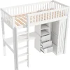 Redom Lit superposé 90x200 cm avec bureau intégré et armoire, structure en pin et MDF, finition blanche*Enfant Lit Enfant