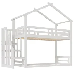 Redom Lit superposé 90x200 cm avec échelle de sécurité et grand rangement, structure en bois massif blanc*Enfant Lit Enfant
