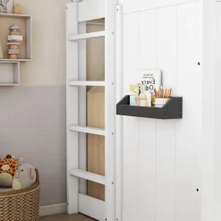 Lit superposé 90x200 cm avec escalier intégré, cabane décorative et structure en pin/MDF, gain de place><noscript><img width=