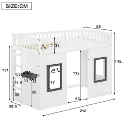 Lit superposé 90x200 cm avec escalier intégré, cabane décorative et structure en pin/MDF, gain de place><noscript><img width=