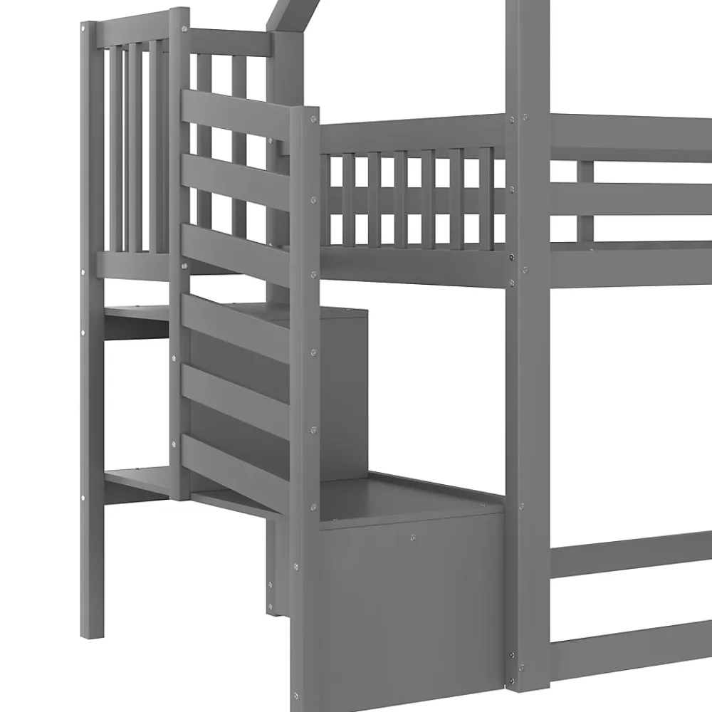 Redom Lit superposé 90x200 cm avec escalier de rangement et toboggan, structure en pin et MDF, chambre enfant*Enfant Lit Enfant