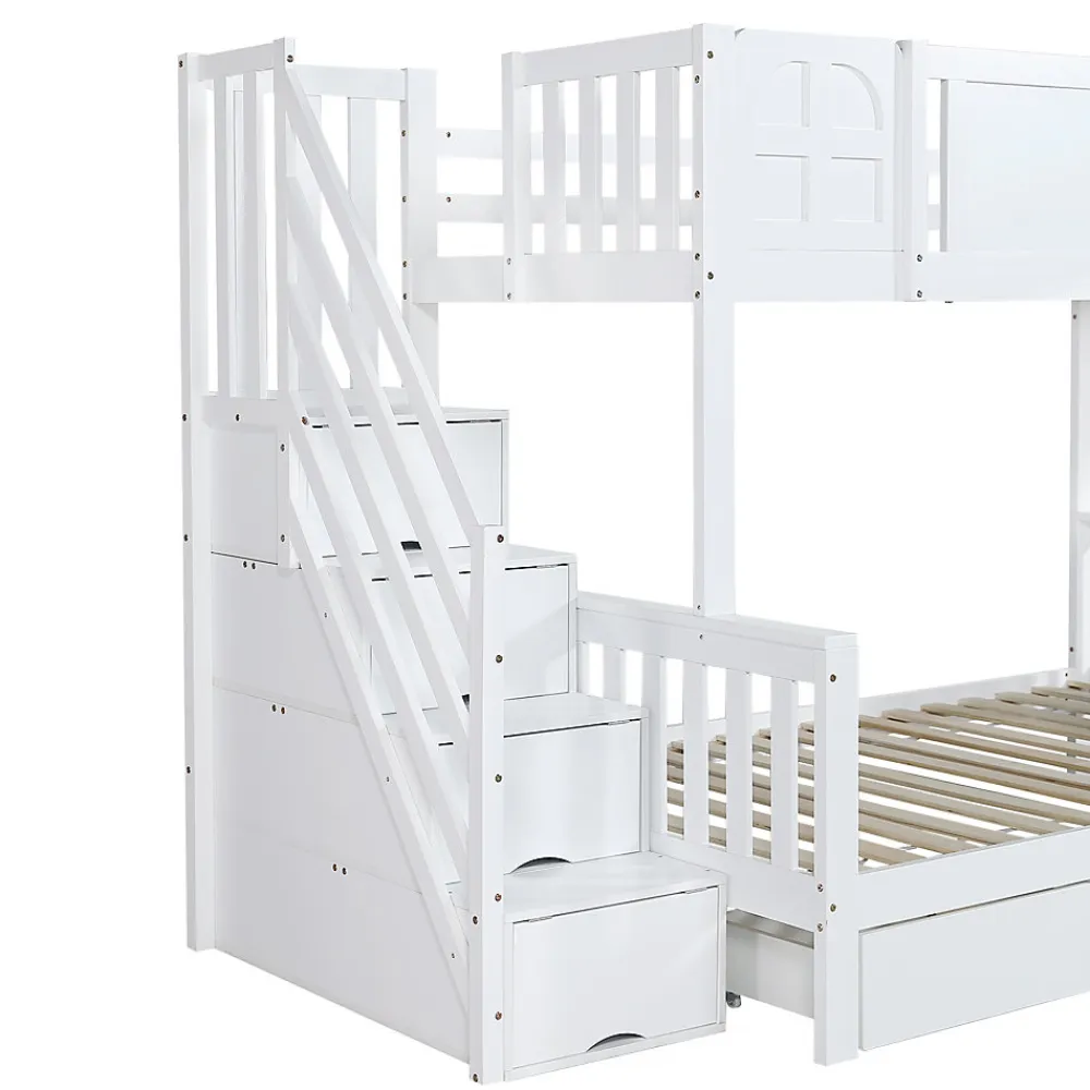 Lit superposé 90x200 cm, avec fenêtre, toboggan, étagères, 4 rangements, cadre bois>Fortuna lai Hot