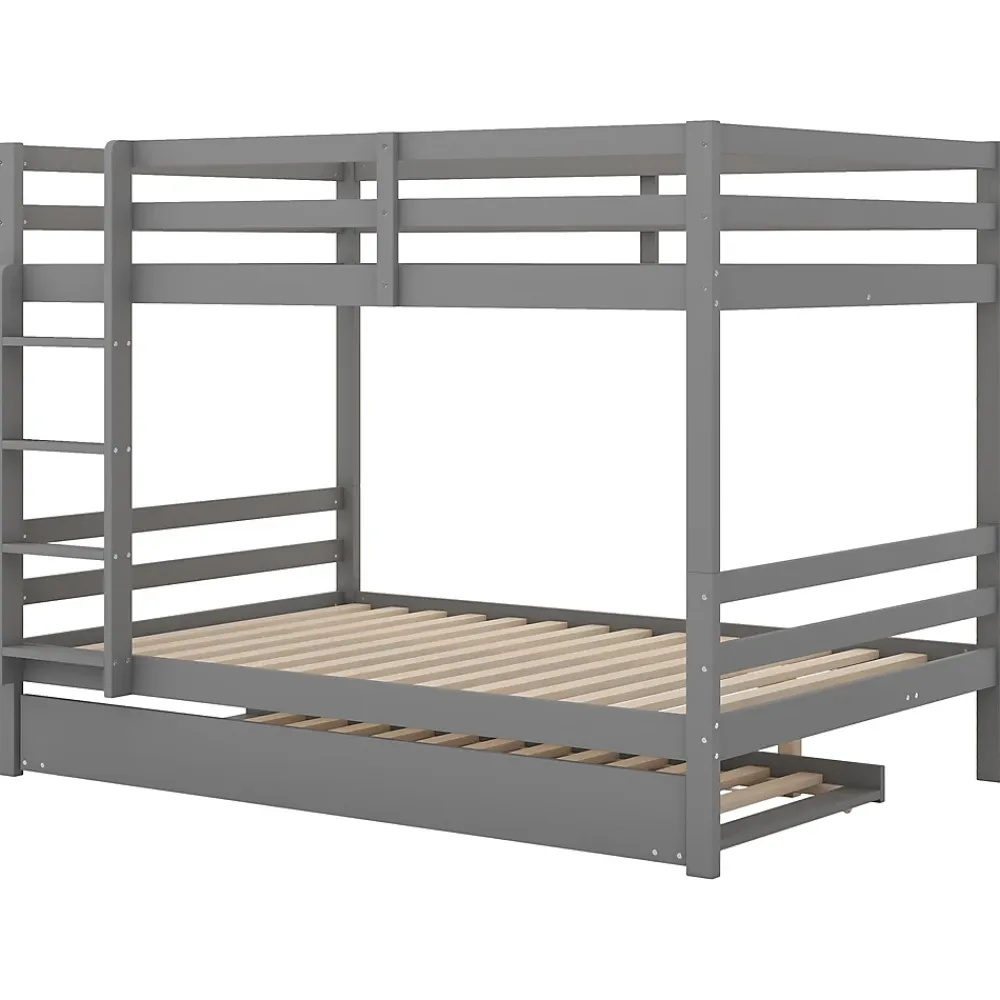 Redom Lit superposé 140x200 cm avec lit gigogne et escalier intégré, structure pin/MDF grise*Enfant Lit Enfant