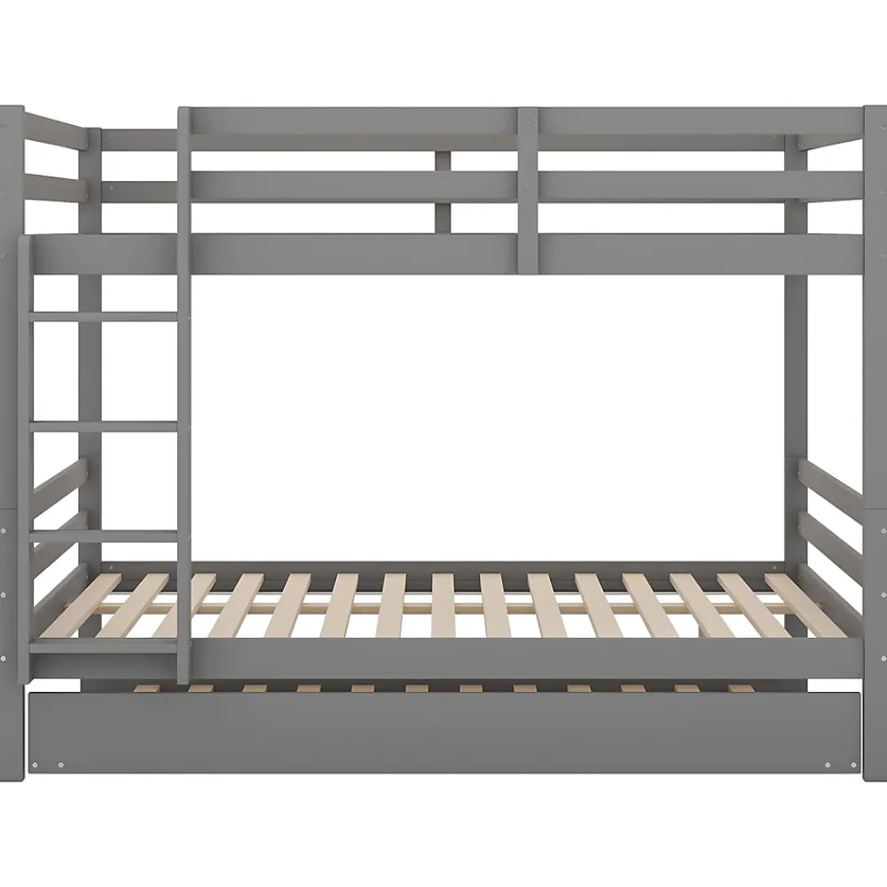 Redom Lit superposé 140x200 cm avec lit gigogne et escalier intégré, structure pin/MDF grise*Enfant Lit Enfant