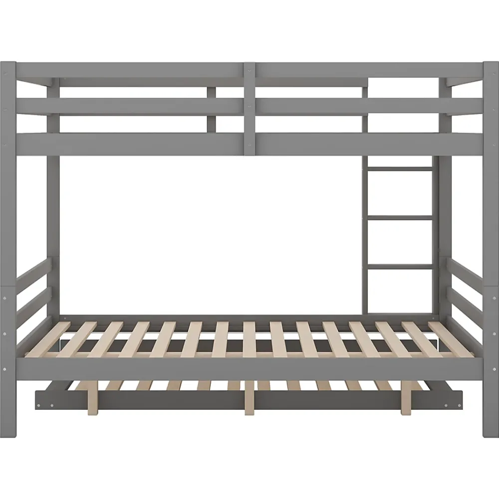 Redom Lit superposé 140x200 cm avec lit gigogne et escalier intégré, structure pin/MDF grise*Enfant Lit Enfant