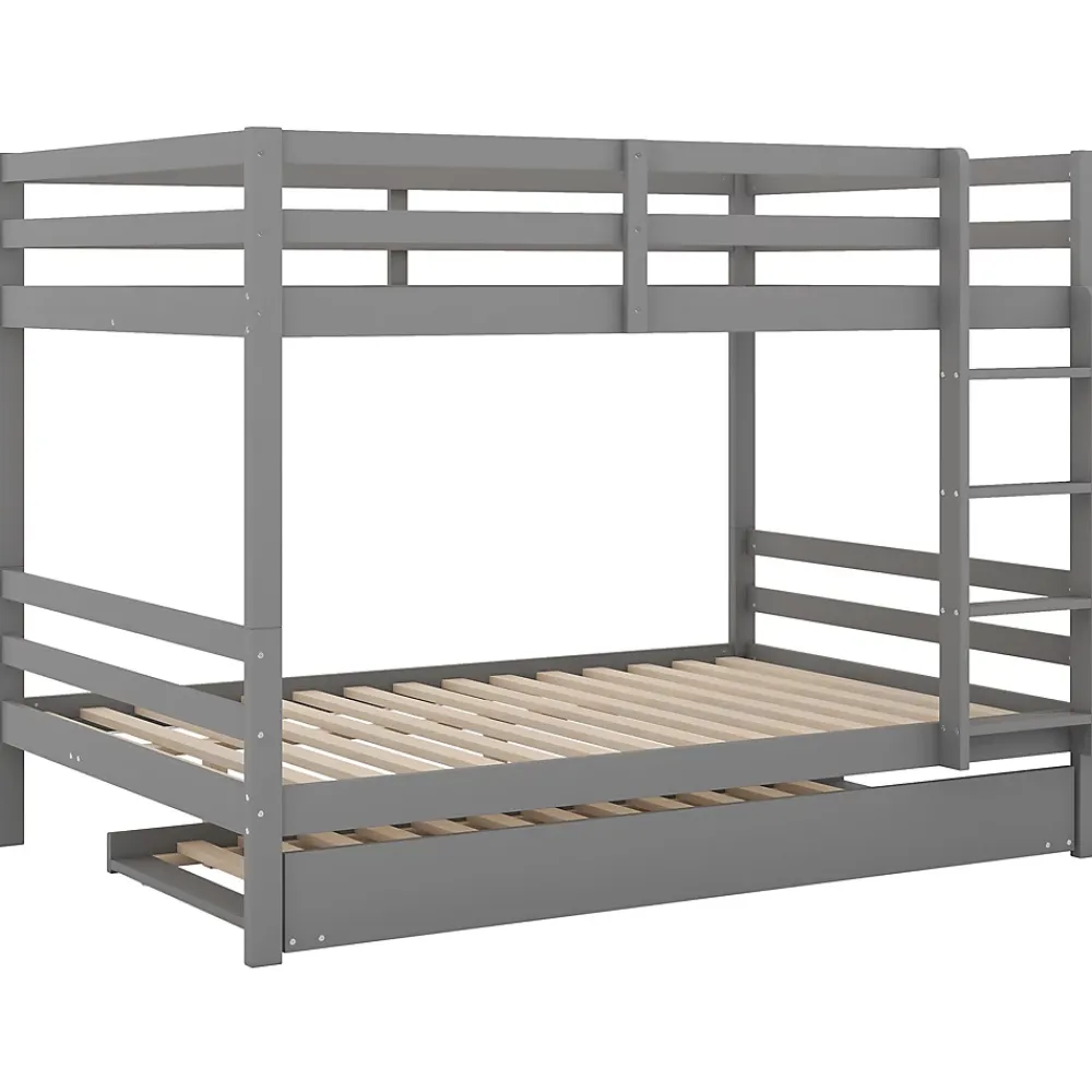 Redom Lit superposé 140x200 cm avec lit gigogne et escalier intégré, structure pin/MDF grise*Enfant Lit Enfant