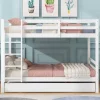 Redom Lit superposé 140x200 cm avec lit gigogne et échelle intégrée, structure en pin et MDF, finition blanche et garde-corps hauts*Enfant Lit Enfant
