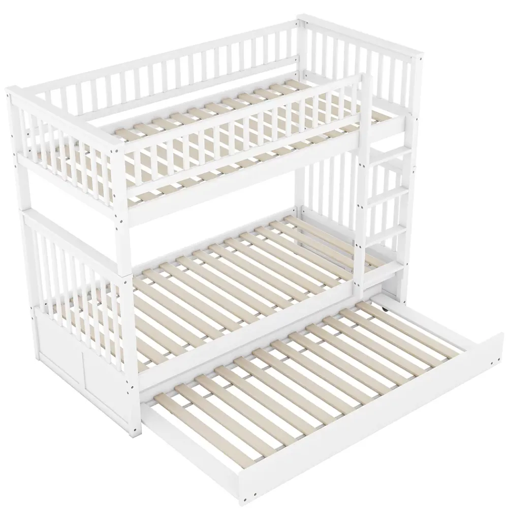 Redom Lit superposé 90x200 cm avec lit gigogne et échelle intégrée en pin blanc, modulable, gain de place*Enfant Lit Enfant